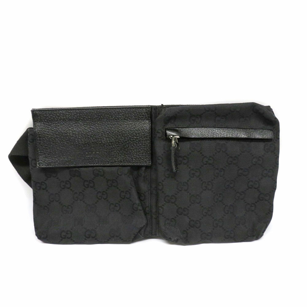 GUCCI Waist Clutch Body Bum Crossbody Belt Bag GG Canvas Black
